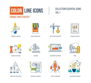 Renk ince çizgi Icons set.