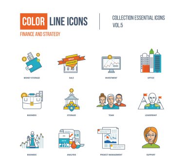 Renk ince çizgi Icons set.