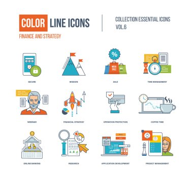 Renk ince çizgi Icons set.