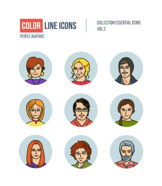 Çağdaş ince çizgi Icons set insanların avatarları