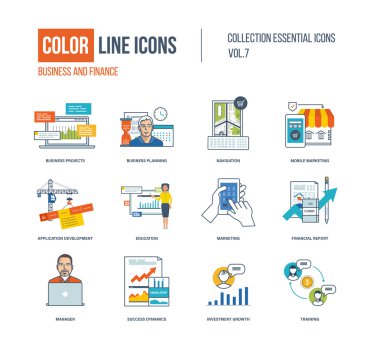 Renk ince çizgi Icons set.