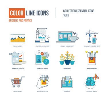 Renk ince çizgi Icons set.