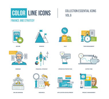 Renk ince çizgi Icons set.
