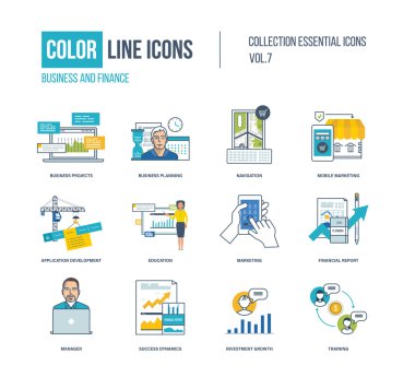 Renk ince çizgi Icons set.