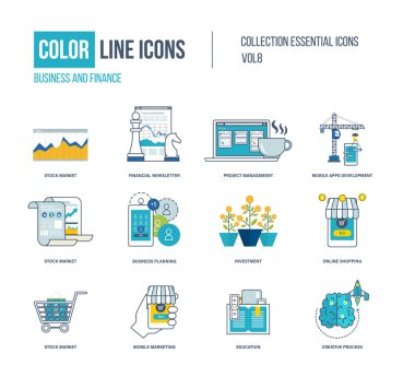 Renk ince çizgi Icons set.