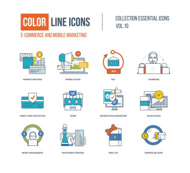 Renk ince çizgi Icons set.