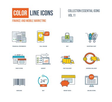Renk ince çizgi Icons set.