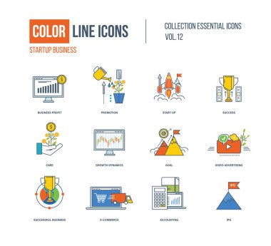 Renk ince çizgi Icons set.