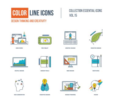 Renk ince çizgi Icons set.