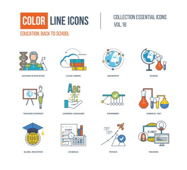 Renk ince çizgi Icons set.