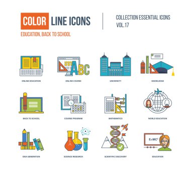 Renk ince çizgi Icons set.