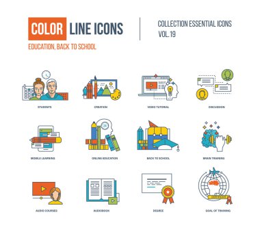 Renk ince çizgi Icons set.