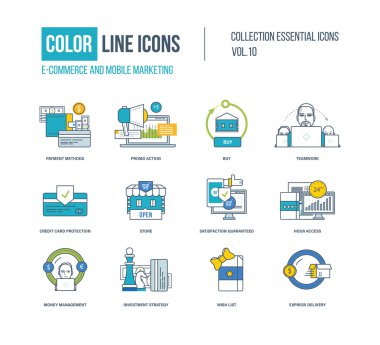 Renk ince çizgi Icons set.