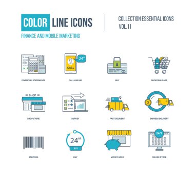 Renk ince çizgi Icons set.