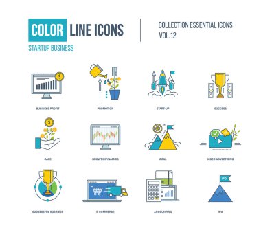 Renk ince çizgi Icons set.