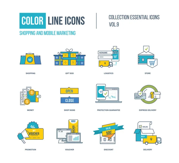 Color Conjunto de iconos de línea delgada . — Vector de stock