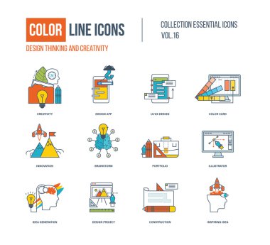Renk ince çizgi Icons set.