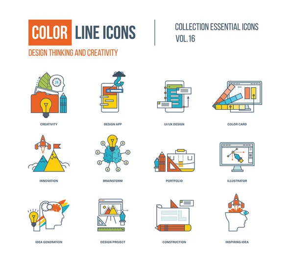 Renk ince çizgi Icons set. — Stok Vektör