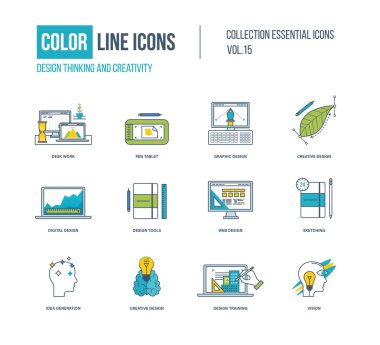 Renk ince çizgi Icons set.