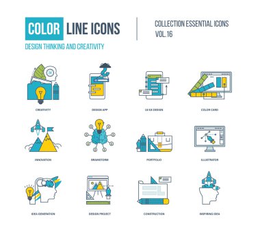Renk ince çizgi Icons set.