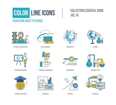 Renk ince çizgi Icons set.