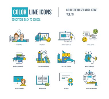 Renk ince çizgi Icons set.
