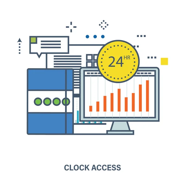 Konzept des 24-Stunden-Zugangs und Büroarbeit. — Stockvektor