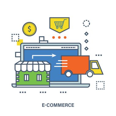 E-ticaret, mağaza ve teslimat konsepti.