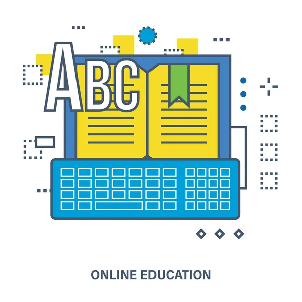 Begreppet online education-bild bok med tangentbordet. — Stock vektor