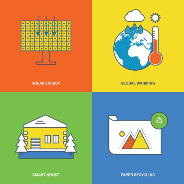 Güneş enerjisi, küresel ısınma, akıllı ev, kağıt recyclinge kavramı.