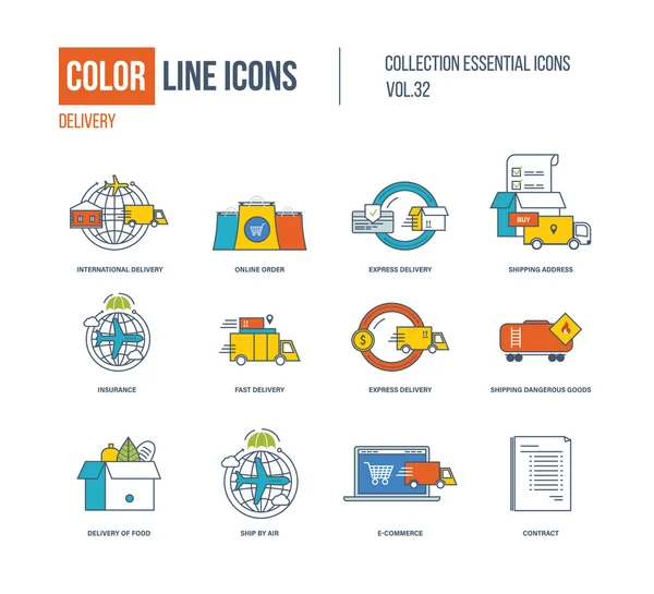 Collection d'icônes Color Line. Livraison internationale, express et rapide  , — Image vectorielle