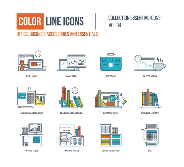 Colección de iconos de Color Line. Accesorios y elementos esenciales de negocio . — Vector de stock