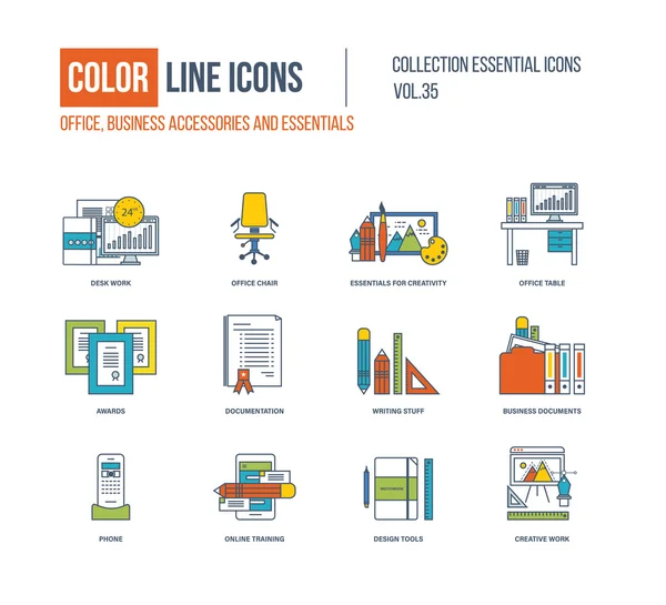 Color Line ikonok gyűjtemény. Irodai, üzleti tartozékok. — Stock Vector
