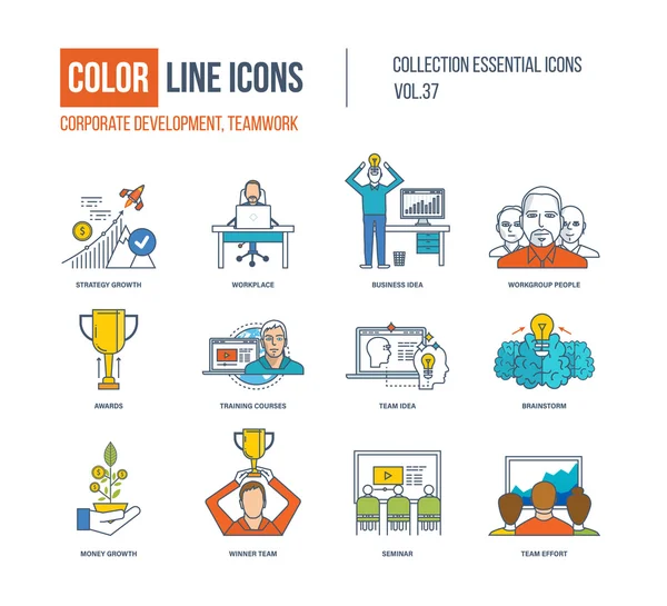 Color Line ikonok gyűjtemény. Vállalati fejlesztési, csapatmunka-szemlélet — Stock Vector