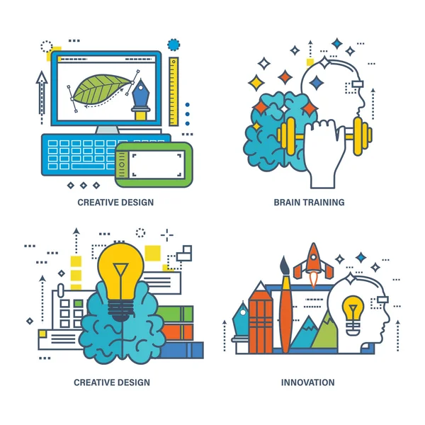 Concept of creative design, brain training, innovation. — Stock Vector