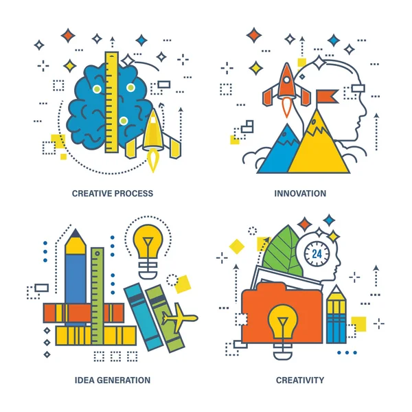 Concepto de proceso creativo, generación de ideas, innovación, creatividad . — Vector de stock