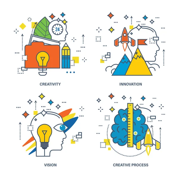 創造性、革新性、ビジョン、創造的なプロセスの概念. — ストックベクタ