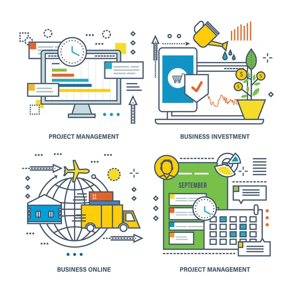 A projekt menedzsment, üzleti befektetés fogalmát — Stock Vector