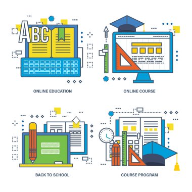 Ders programı, okul için online eğitim kavramı.