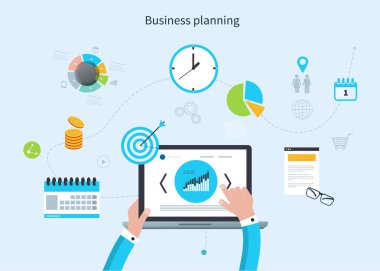 Kavramı ile modern iş çalışma öğeleri kümesi simgeleri