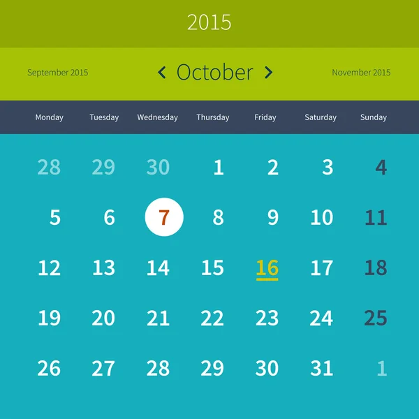 Calendar October 2015 — Stock Vector