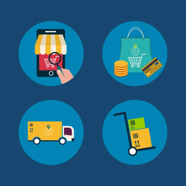 Symbole von E-Commerce-Symbolen und Internet-Shopping-Elementen — Stockvektor