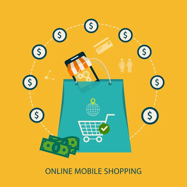 Icônes pour le marketing mobile et les achats en ligne — Image vectorielle