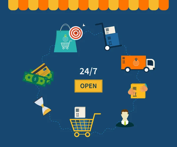 E-ticaret sembolleri ve internet öğeleri alışveriş simgeleri — Stok Vektör