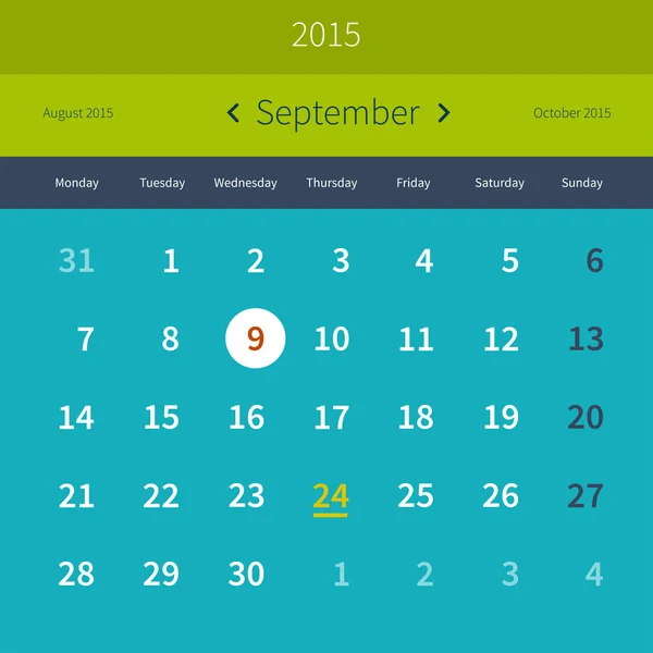 Calendario settembre 2015 — Vettoriale Stock