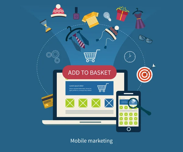 Icônes pour le marketing mobile et les achats en ligne — Image vectorielle