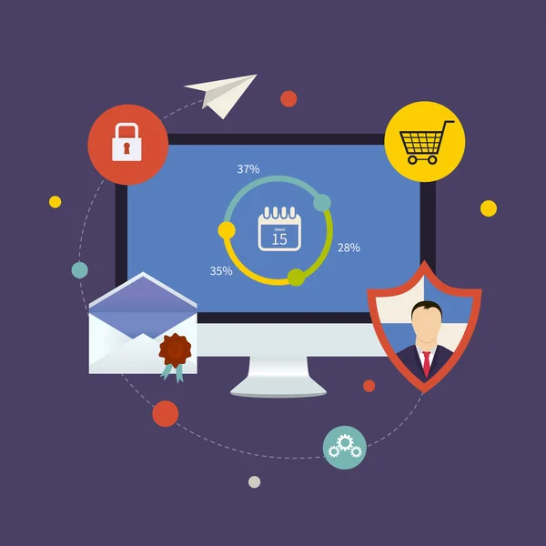 Compras en línea y seguridad en Internet — Vector de stock