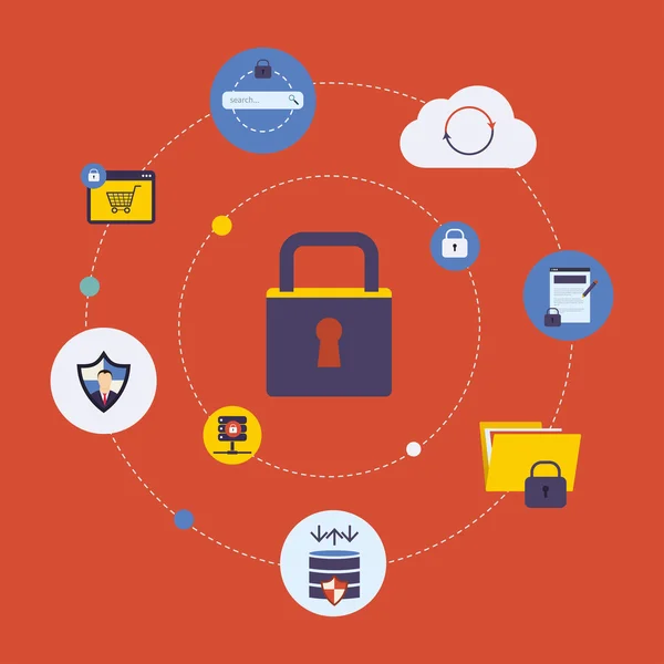 Seguridad en línea, protección y seguridad de datos — Vector de stock