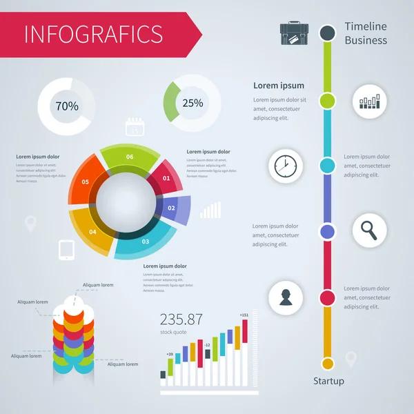 Infografía cronológica con diagramas — Archivo Imágenes Vectoriales