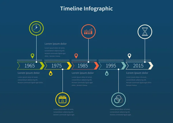 Plantilla de diseño de línea de tiempo con iconos y gráficos — Vector de stock